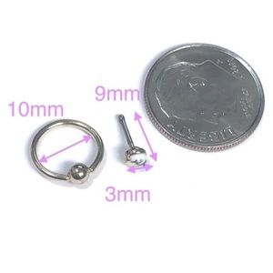 Silver Tone Marbled Stud & Hoop Nose Ring Set